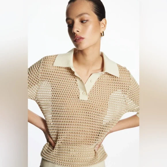 COS Mesh Crochet Polo Shirt Top S NWOT - Picture 1 of 11